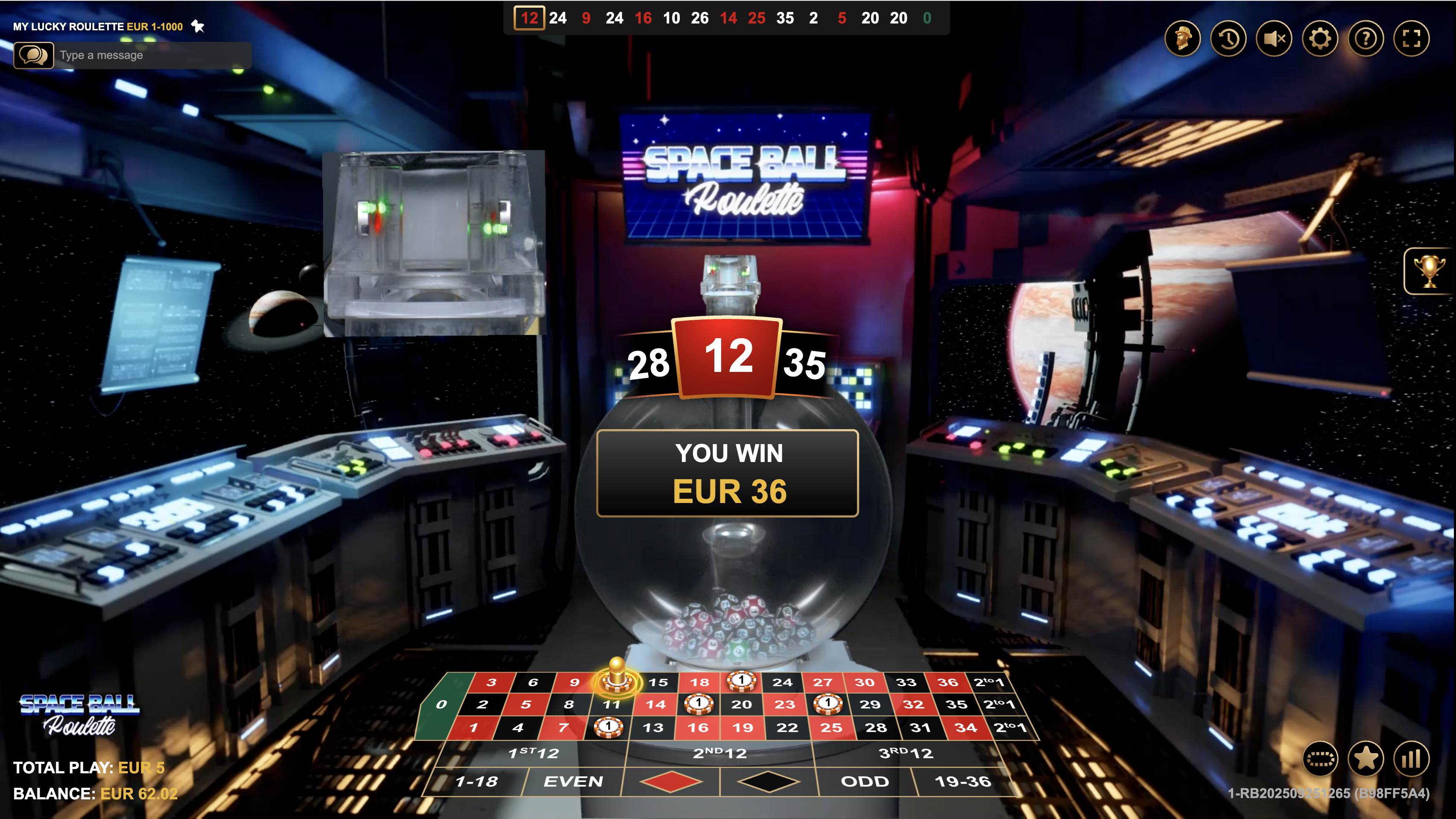 Space Ball Roulette gameplay